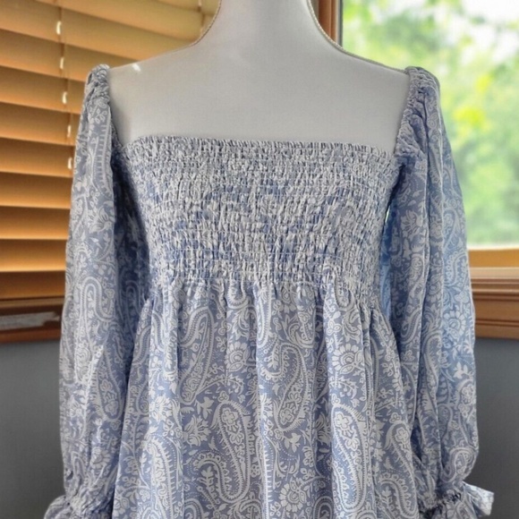 Kourt Dress Mini Portia checkered gauze Smocked Puff Sleeve Womens Sz XL NEW - Picture 1 of 6